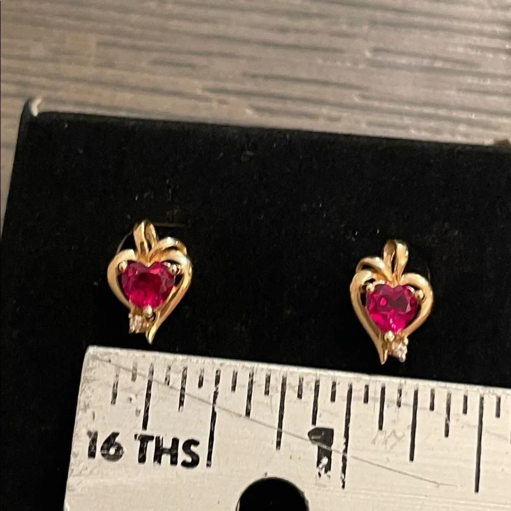 10kt Gold Simulated Red Gem Heart Shaped Earrings Stud - Post Earrings